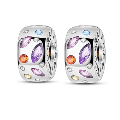 Heart Charm Clip Lock Spacer Stopper Charm Bead Bracelet 925 Sterling Silver Charms Safety Chain for Pandora Bracelets - color: Colorful