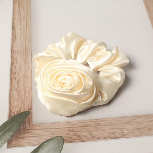 Scrunchie with Flowers, Women's Rose Ponytail Holders, Elastic Hair Bands and Ribbons Hair Accessories Pack of 6 | Fabric Scrunchies, Ponytail Holders Elastic Hair Bands, Flower Hair Tie, Hair Ribbon Scrunchie, Hair Accessories