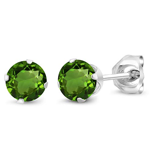 Gem Stone King 925 Sterling Silver Round 4MM Gemstone Birthstone Stud Earrings For Women Men - style: Green Tourmaline, October
