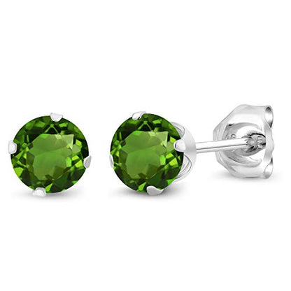 Gem Stone King 925 Sterling Silver Round 4MM Gemstone Birthstone Stud Earrings For Women Men - style: Green Tourmaline, October