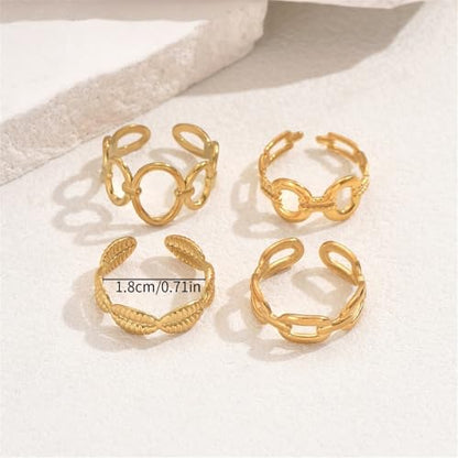 Trendy Knuckle Rings Set for Women Dainty Stackable Joint Finger Midi Rings Pack Adjustable Dome Twist Hollow Chunky Rings Statement Jewelry Mixed Size - style: A-Gold-4Pcs