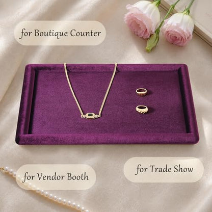 Velvet Jewelry Display Tray for Ring Earrings Necklace Bracelet Flat Tray - color: Purple, size: 12.99 × 9.06 in