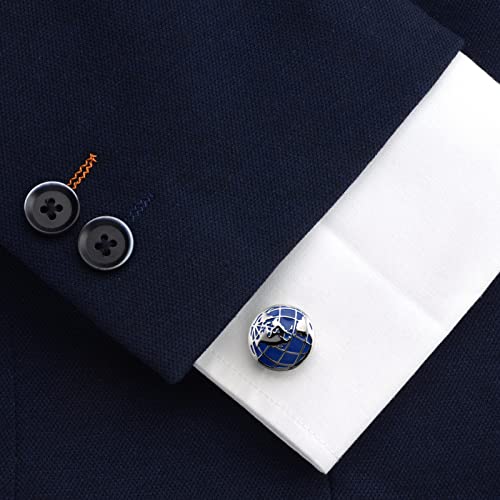 World Map Unique Cufflinks for Men Classic Round Blue Globe Earth Cufflinks in Gift Case for Wedding Business French Cuff Shirt | Mens Women Cuff Links Set Jewelry for Wedding Party Daily Office Formal Casual Wear Business Tuxedo Dress, Come with Gift Box