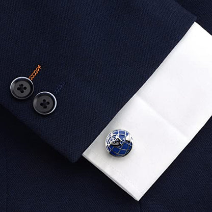 World Map Unique Cufflinks for Men Classic Round Blue Globe Earth Cufflinks in Gift Case for Wedding Business French Cuff Shirt | Mens Women Cuff Links Set Jewelry for Wedding Party Daily Office Formal Casual Wear Business Tuxedo Dress, Come with Gift Box