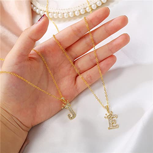 Pingyongchang Letter A-Z pendant necklace Crown letter pendant Charming initials chain necklace, inlaid crystal letter necklace - color: crown-B