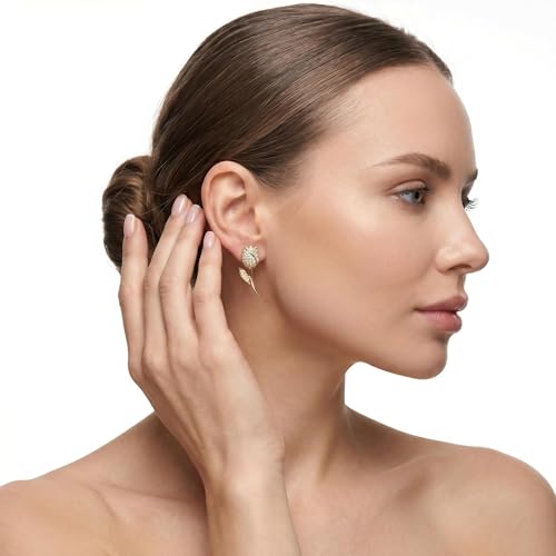 18K Gold Plated Flower Dangle Earrings for Women, Hypoallergenic Cubic Zirconia Earrings, Elegant CZ Drop Earrings, Statement Jewelry Gifts Party Fashion - style: Hoop-Tulip