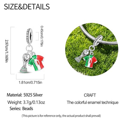 LIGHTDOG 925 Sterling Silve Charms fits Pandora Bracelets Necklace,5A Zircon Dangle Pendant Bead,Mother's Day Gift Jewelry Beads for Women - style: Soccer Champion Charm