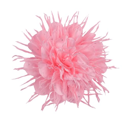 18cm/7in Dainty Spiky Fabric Flower Brooch Pin for Women Girls Elegant Crystal Colorful Pom-Pom Fluffy Floral Peony Brooches Lapel Hair Pins Trendy Party Dress Accessories Jewelry - color: Pink