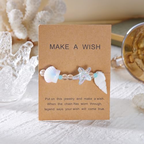 Handmade Natural Shell Starfish Beads Bracelets with a Wish Card Bohemia Sweet Seashell Conch Pearl Charm Bracelets for Women Boho Sea Themed Summer Beach Surfer Vacation Jewelry Gifts - style: StyleD