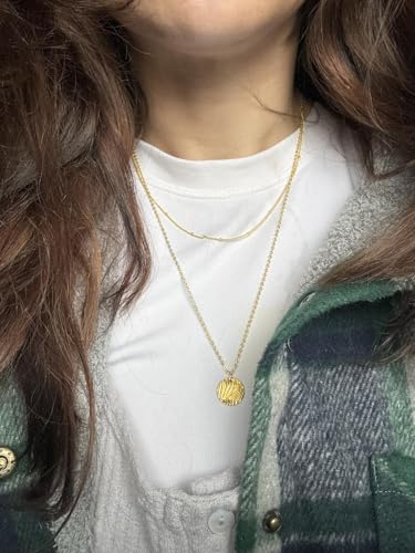 Gold Layered Necklaces for Women, 14K Gold Plated Paperclip Snake Chain Necklace Set, Dainty Coin Cross Tear Pendant Layering Choker Necklaces, Simple Trendy Stackable Jewelry Gifts - color: Wave Pendant Necklace