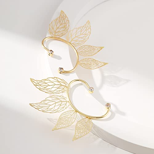 Yumikoo Elf Ear Cuffs Fairy Earrings Non Piercing Golden Leaves Earrings for Women