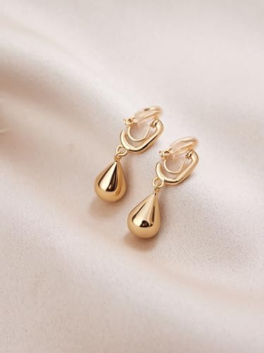FAN&LOUIS Gold Sliver Teardrop Clip On Earrings for Women，Non-Pierced Trendy Statement Dangle Water Drop Women's Hypoallergenic Clip-On Earrings - style: Gold and Silver