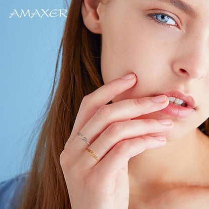 Amaxer Minimalist Phase of the Moon Rings Women Stainless Steel Moon Phase Ring Geometric Crescent Moon Finger Ring Gifts - color: gold
