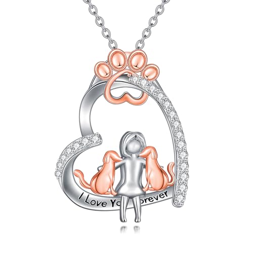 925 Sterling Silver Animal Necklace Heart Shape Dog/Rabbit/Cat Pendant Necklace for Women Animal Memorial Charm Jewelry Mother's Day Christmas Gifts - color: Dog and Women