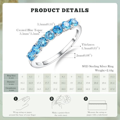 3.5mm Stackable Rings S925 Sterling Silver Created Birthstone & Cubic Zirconia Ring for Women Wedding Bands Anniversary Birthday Jewelry Size 6 to 10(with Box) - color: 12-Created Blue Topaz-Dec