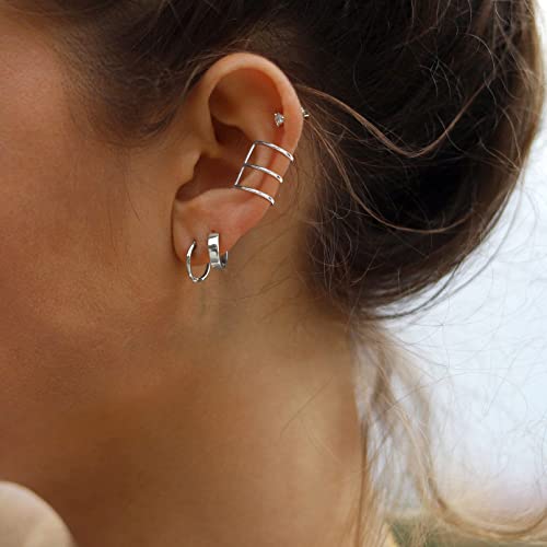 ChicSilver 925 Sterling Silver Ear Cuff Earrings Non Piercing Clip on Cartilage Cuff Earrings for Women - style: G: Simple Lines