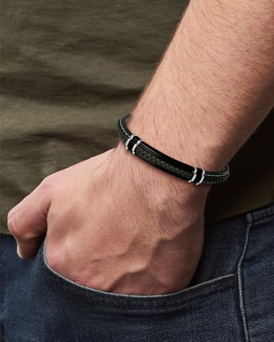 Lucky Brand Stainless Steel and Braided Bracelet for Men 8.5" | Braided Multirow Bracelet
