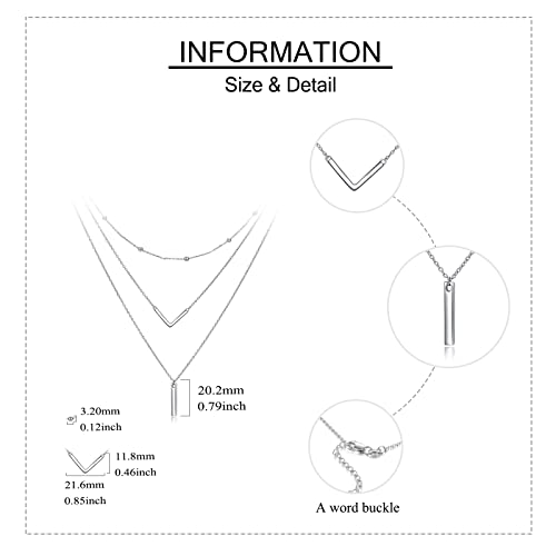 MONGAS Boho Layered Necklace Sterling Silver Triple 3 Stacked Vertical Bar Triangle Long Layering Necklaces Christmas Jewelry Gifts for Women - style: Bar