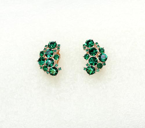 Faship Gorgeous Clip Ons Floral Earrings - color: Green / Rose gold plated