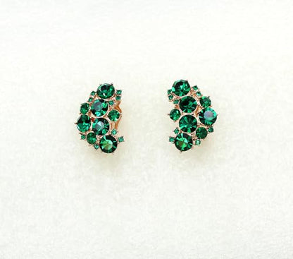 Faship Gorgeous Clip Ons Floral Earrings - color: Green / Rose gold plated