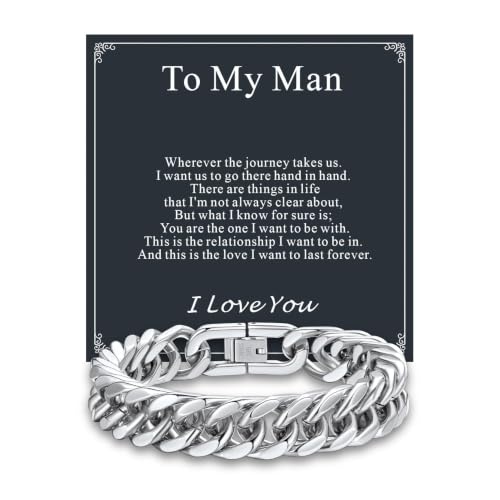 Supcare Unique Anniversary Birthday Valentines Fathers Day Stainless Steel Cuban Link Bracelets for Men Him, To My Man Dad Husband Love Always Remember Wrist Chain Bracelet Jewelry Gifts - color: A-Steel 02 To My Man, size: 9.0 Inches-12mm Width