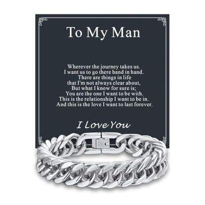 Supcare Unique Anniversary Birthday Valentines Fathers Day Stainless Steel Cuban Link Bracelets for Men Him, To My Man Dad Husband Love Always Remember Wrist Chain Bracelet Jewelry Gifts - color: A-Steel 02 To My Man, size: 9.0 Inches-12mm Width