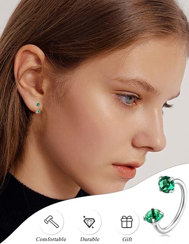 Akeoqi Horseshoe Nose Rings 316L Surgical Steel Half Hoop Earrings for Women Internally Threaded Cartilage Helix Tragus Earrings Double CZ Eyebrow Lip Piercing 18G 20G 8MM Silver Gold Plated - color: Silver,Colorful CZ