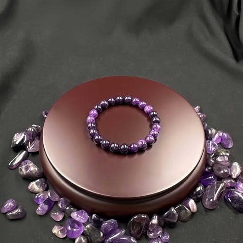 Amethyst Bracelet for Women Men, Elegant Handmade Natural Gem Stone Round Beaded Stretch Elastic Adjustable Healing Bracelets 8mm Gifts - color: AL-0138, size: Medium