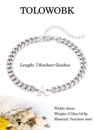 Initial Bracelet Matching Couple Bracelets Silver Letter A-Z Stainless Steel Cuban Link Chain Mens Bracelets Christmas Birthday Gifts for Men Women Him Teens Best Friends Husband Dad Son - color: Q