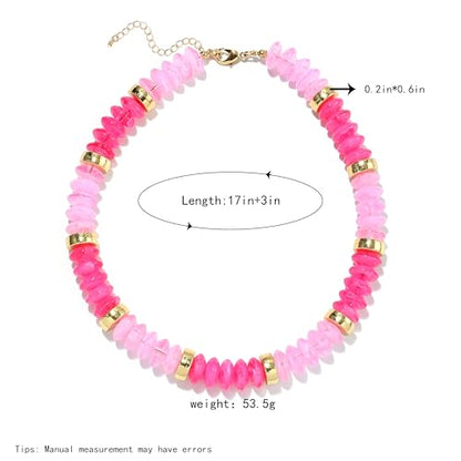 RISHEGAE Chunky Beaded Necklace for Women Boho Resin Beaded Choker Necklace Adjustable Surfer Beach Strand Necklaces Gold Handmade Acrylic Beads Jewelry Gift for Women - color: Style 1pink