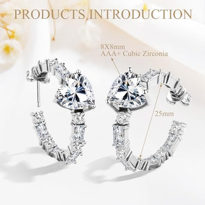 VOLUKA Cubic Zirconia Stud Earrings for Women - Hypoallergenic Earrings for Sensitive Ears - Simulated Diamond CZ - style: Heart 1