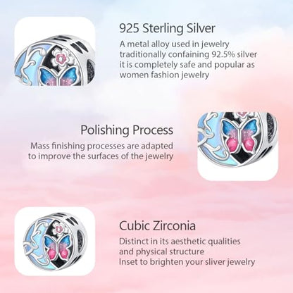 925 Sterling Silver Charms for Bracelets and Necklaces Lipstick and Perfume High Heels Dangle Pendants Heart Butterfly Bead Charms Halloween Christmas Gift for Womens - style: Butterfly Moonlight Beads Charm
