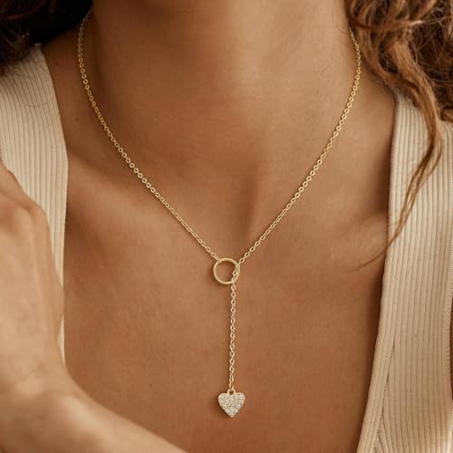 VIROMY Gold Long Y Necklaces for Women Trendy - Dainty Lariat Chain Drop Pendant Necklace for Women Gold Statement Jewelry - color: Y Necklace 09