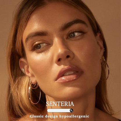 Senteria 2mm Thin 925 Sterling Silver Hoop Earrings for Women Hypoallergenic - color: gold 40mm