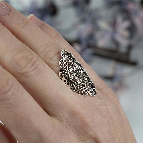 Filigranist 925 Sterling Silver Artisan Made Handcrafted Lace Embroidery Filigree Art Women Cocktail Statement Ring - style: Daisy