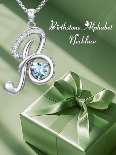 A to Z Initial Birthstone Pendant Necklaces Name Jewelry for Women | 18K White Gold Plated Personalized Alphabet Jewelry Anniversary Christmas Birthday Gifts for Wife Her Daughter Girlfriend - color: B Initial-03-Mar