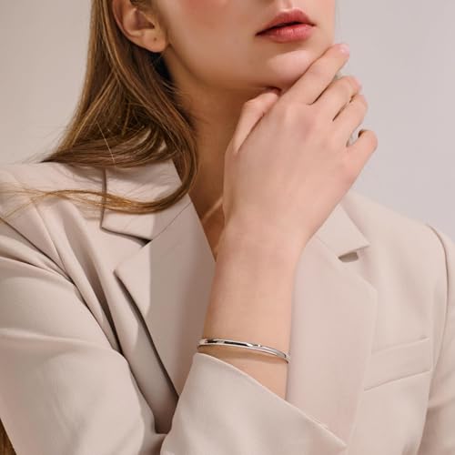4mm Oval Silver Bangles for Women Dainty Sterling Silver Stackable Cuff Bracelets Non Tarnish Waterproof Hypoallergenic Bangle for Women Gifts Jewelry - color: Silver Bangle-7