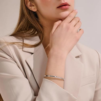 4mm Oval Silver Bangles for Women Dainty Sterling Silver Stackable Cuff Bracelets Non Tarnish Waterproof Hypoallergenic Bangle for Women Gifts Jewelry - color: Silver Bangle-7