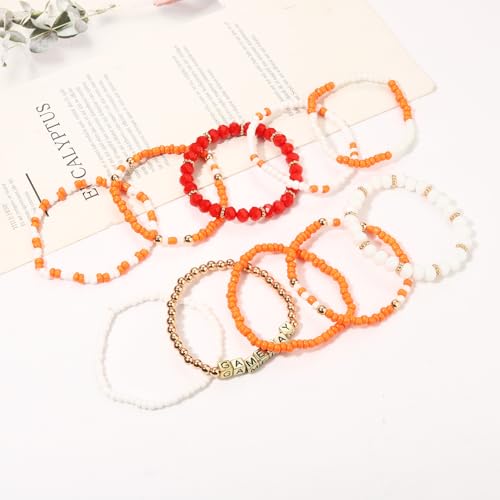 ZOLEAROPY Game Day Bracelets Stack Football Bracelets for Women Men Stackable Game day Bracelet Accessories Football Mom Outfit Jewelry Gifts - color: orange white