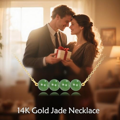 KECHO 14K Real Gold Beads Pendant Necklace Solid Yellow Gold Jewelry Anniversary Birthday Gifts for Women - color: Green Jade 4