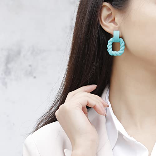 RUOFFETA Rectangle Earrings for Women, Acrylic Square Earrings Twisted Geometric Statement Jewelry - color: Aqua