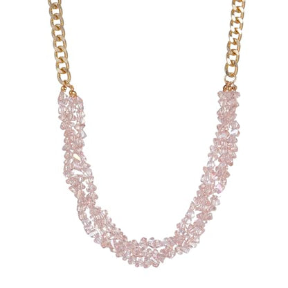 Crystal Statement Necklace with Gold Chain, Black and Clear Crystal Clusters, Chunky Curb Link Design, Fashion Jewelry for Women - color: Pink