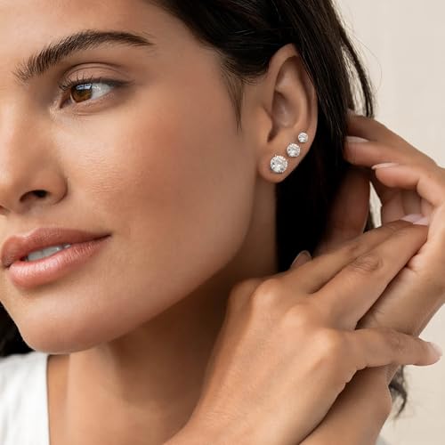 6 Pairs Hypoallergenic Flat Back Earrings for Women Girls,Stud Earring Set | Cartilage Earrings for Sensitive Ears,Cubic Zirconia Ball Pearl Earring,Screw Back Helix Conch Piercing Sets,Jewelry Gifts - color: CZ-Sliver-Plated