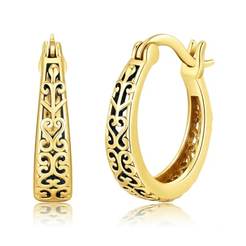 14K Gold Earrings for Women Gold Filigree/Celtic Huggie Earrings Jewelry Easter Mothers Day Gifts for Mom Girlfriend - style: Filigree-B