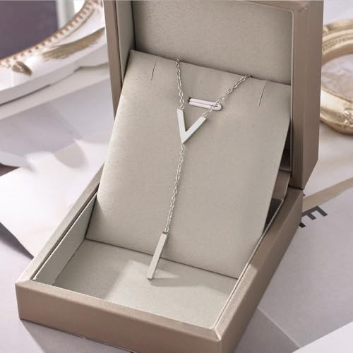 Simple Gold Bar Necklace for Women,Dainty Long Chain Lariat Necklaces Trendy Silver Statement Y Necklace,Charm Everyday Jewelry Accessories Gifts - color: Silver