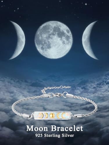 Waves/Tree of Life/Mushrooms/Moon Phase/Butterfly/Hummingbird Bracelet/Anklet 925 Sterling Silver Adjustable Abalone Shell Bar Bracelet/Anklet Summer Jewelry Gifts for Women - color: Moon Phase-Opal, size: Bracele 7"+2"