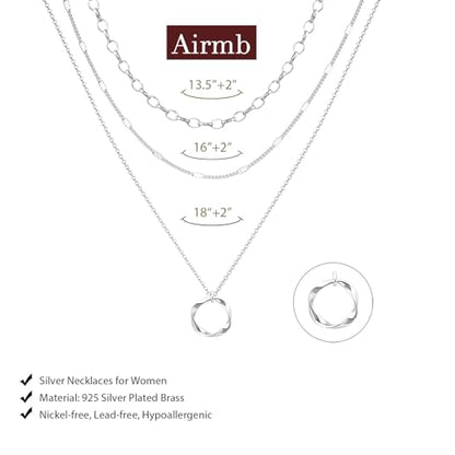 Airmb Gold Layered Necklaces for Women 14k Gold Plated Dainty Stackable Choker Necklaces for Women Trendy Layering Chain Cute Pendant Necklace Set Gold Jewelry for Women - color: 3PCS-Circle-Silver