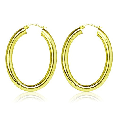 Hoops & Loops 925 Sterling Silver 4.5mm Thick Oval Diamond-Cut Hoop Earrings, 25mm 30mm, Silver, Yellow Gold, Rose Gold & Black - color: Yellow Gold 30mm-1.2''