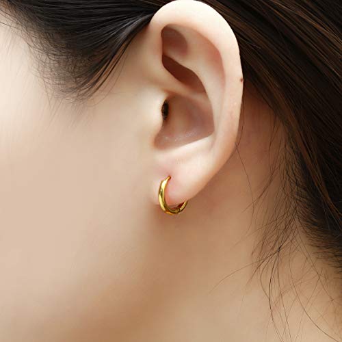 Surgical Stainless Steel Hoop Earrings 8mm/10mm/12mm Small Huggie Hoop Earrings for Women and Men - color: E: Gold (Diameter 8mm/10mm/12mm),3 Pairs