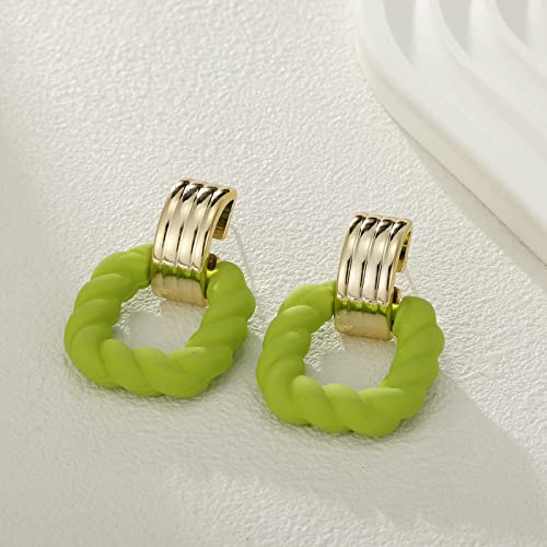 RUOFFETA Rectangle Earrings for Women, Acrylic Square Earrings Twisted Geometric Statement Jewelry - color: Green Gold